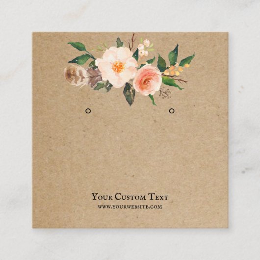 Oorbel Sieraden Display Kaart · Boho Feather Flora Vierkante Visitekaartje (Voorkant)