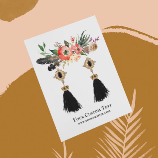Oorbel Sieraden Display Kaart · Boho Feather Flora Visitekaartje