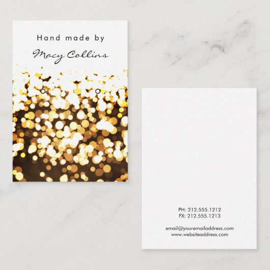 Oorbel sieraden display kaart goud glitter bokeh visitekaartje (Voorkant / Achterkant)