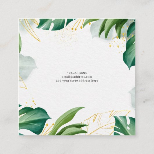 Oorbel sieraden display Kaart · Tropical Green Gol Vierkante Visitekaartje (Achterkant)