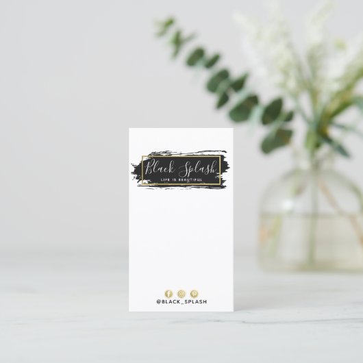 Oorbel Sieraden Display Zwart & Gouden Verf Stroke Visitekaartje (Staand voorkant)