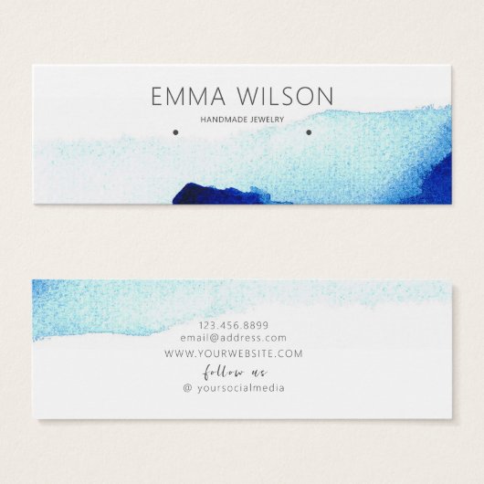 Oorbel Studs Display Kaart·Waterverf Indigo Blauw Mini Visitekaartjes (Voorkant /achterkant)