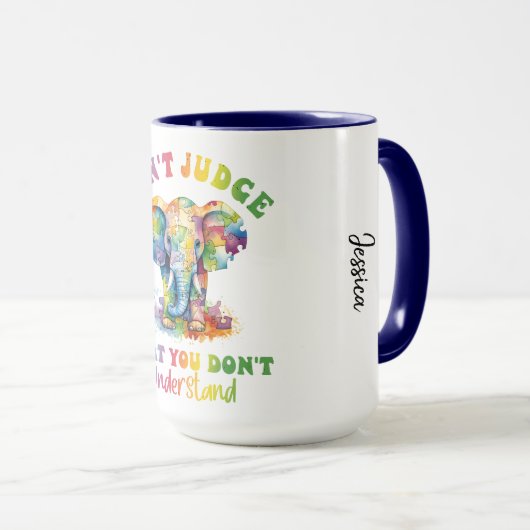 Oordeel niet over wat ik niet begrijp. neurodivers mok (Voorkant rechts)