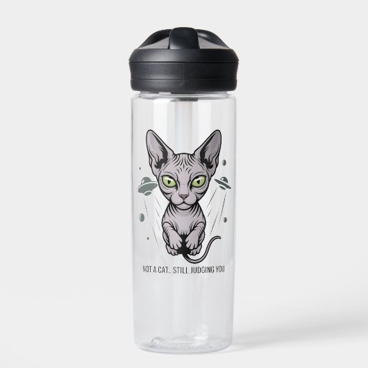 Oordelende Sphynx Kat in Ruimte Kunst Waterfles (Voorkant)