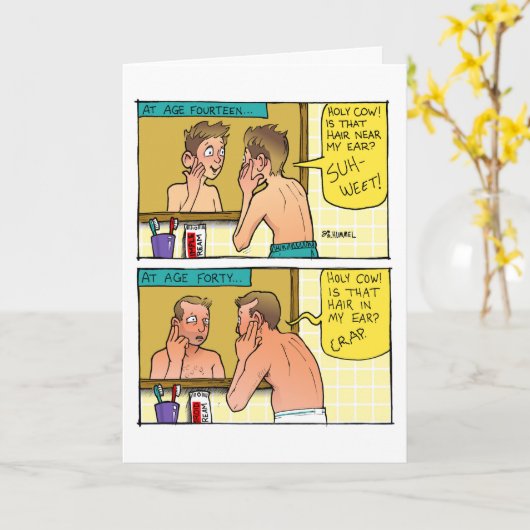 Oorhaar Cartoon Verjaardagskaart Kaart (Gele Bloem)