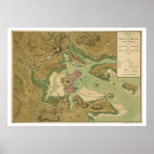 Oorlog in Boston Map - 1776 Poster