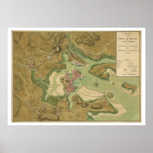 Oorlog in Boston Map - 1776 Poster (Voorkant)