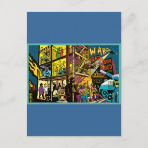 Oorlog in de Cartoon van de buurt Briefkaart