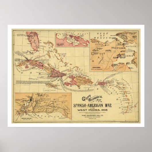 Oorlog in West Indies Map 1898 Poster (Voorkant)