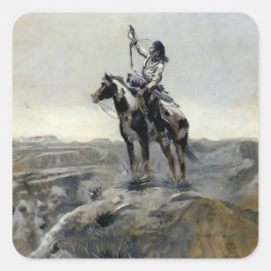 "Oorlog" Western schilderij van Charles M Russell Vierkante Sticker