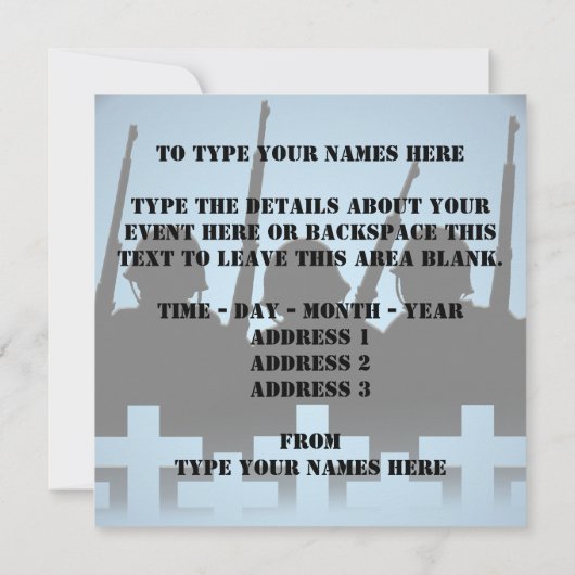 Oorlogsherinneringen laten we de RSVP-kaarten verg Kaart (Achterkant)