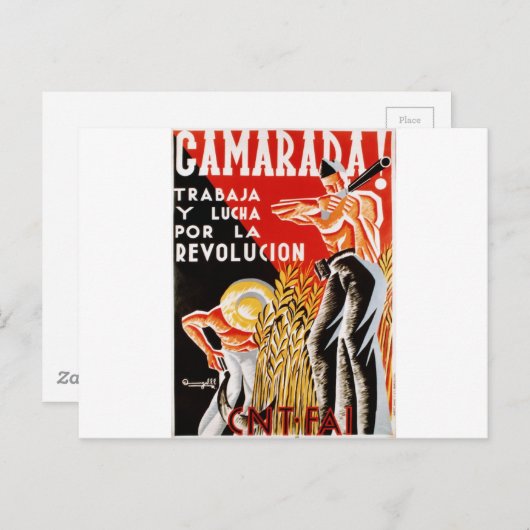 Oorlogsoorlog in Spanje, oorspronkelijk poster CNT Briefkaart (Voorkant / Achterkant)