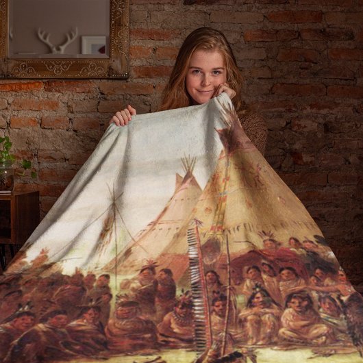 Oorlogsraad van de Sioux George Catlin Circa 1850  Fleece Deken