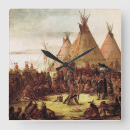 Oorlogsraad van de Sioux George Catlin Circa 1850 Vierkante Klok