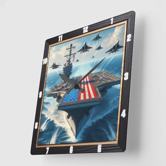 Oorlogsschip Vliegtuig Carrier Patriotic Vierkante Klok (Hoek)