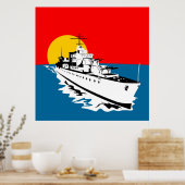 oorlogsschip voor de marine met grote pistolen pos poster (Keuken)