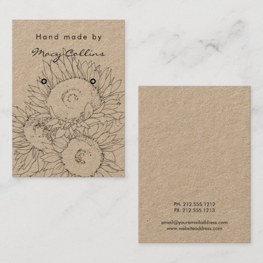 Oorring Sieraden Display Card Rustieke Zonnebloem Visitekaartje (Voorkant / Achterkant)