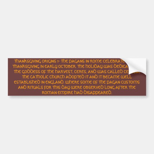 OORSPRONG VAN THANKSGIVING 1 BUMPERSTICKER (Voorkant)