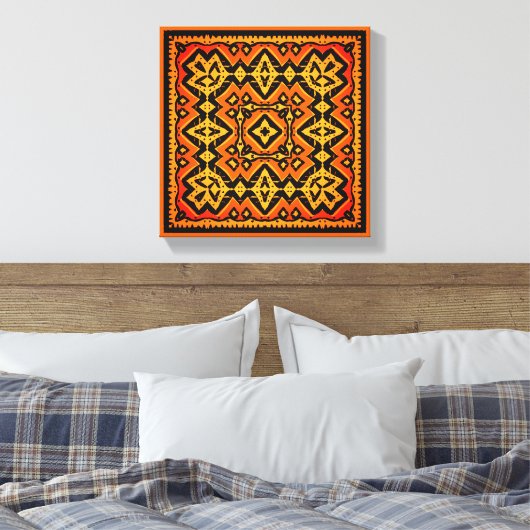 Oorspronkelijk Aztec-sinaasappel en zwarte tegel Canvas Afdruk (Insitu (Slaapkamer))