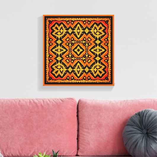 Oorspronkelijk Aztec-sinaasappel en zwarte tegel Canvas Afdruk (Insitu (Woonkamer))