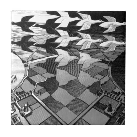 Oorspronkelijk beroemde tekening "dag en nacht" tegeltje (Voorkant)