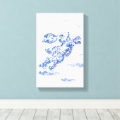 Oorspronkelijk blauw wit schilderij Chinees konijn Canvas Afdruk (Insitu (Houten vloer))