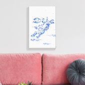 Oorspronkelijk blauw wit schilderij Chinees konijn Canvas Afdruk (Insitu (Woonkamer))