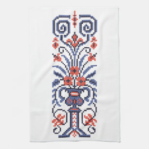 Oorspronkelijk elastisch kruisstikkende bloemontwe theedoek