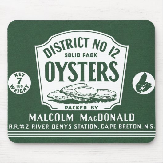 Oorspronkelijk Etiket Retro Cape Breton Oysters Mo Muismat (Voorkant)