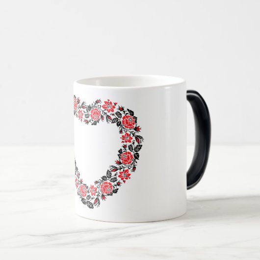 Oorspronkelijk hart van kruisstikkende rode rozenb magische mok (Voorkant rechts)