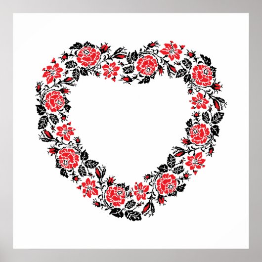 Oorspronkelijk hart van kruisstikkende rode rozenb poster (Voorkant)
