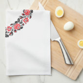 Oorspronkelijk hart van kruisstikkende rode rozenb theedoek (Quarter Fold)