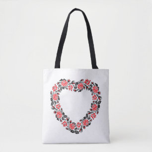 Oorspronkelijk hart van kruisstikkende rode rozenb tote bag