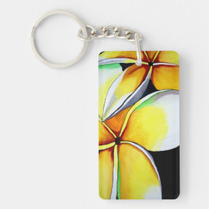 Oorspronkelijk kunstschilderij van Frangipani-bloe Sleutelhanger