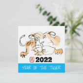 Oorspronkelijk schilderen 4 Chinese tijger jaar ge Feestdagenkaart (Staand voorkant)