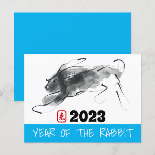 Oorspronkelijk schilderen Chinees konijnenjaar Bir Feestdagenkaart