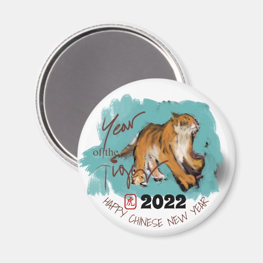 Oorspronkelijk schilderen van 4 Chinese tijgerjaar Magneet (Voorkant / Achterkant)