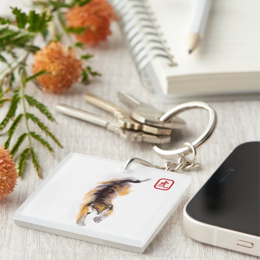 Oorspronkelijk schilderende Chinese tijger jaar M  Sleutelhanger (Voorkant Rechts)