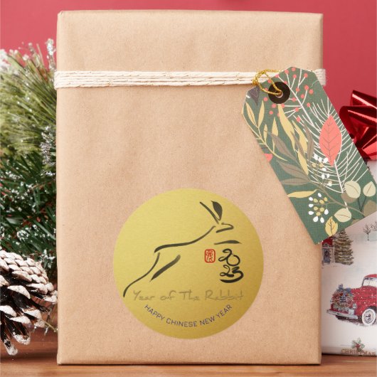 Oorspronkelijk schilderende konijn - Chinees Lunar Ronde Sticker (Feestdagen)