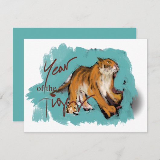 Oorspronkelijk schilderij van Chinees Tiger Year B Feestdagenkaart (Voorkant / Achterkant)