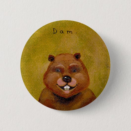 Oorspronkelijk schilderij van de beaver enigszins  ronde button 5,7 cm (Voorkant)