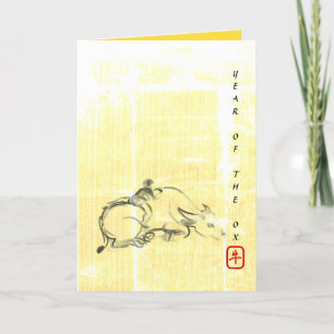 Oorspronkelijk schilderwater Buffalo Kind Ox Jaar Feestdagen Kaart