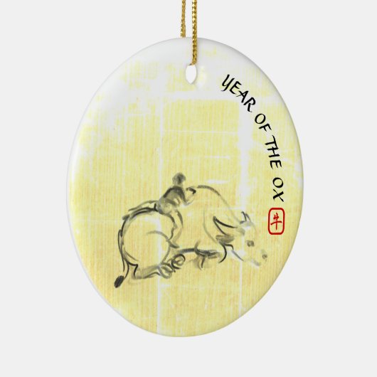 Oorspronkelijk schilderwerk Waterbuffel Kind Ox Ja Keramisch Ornament (Rechts)