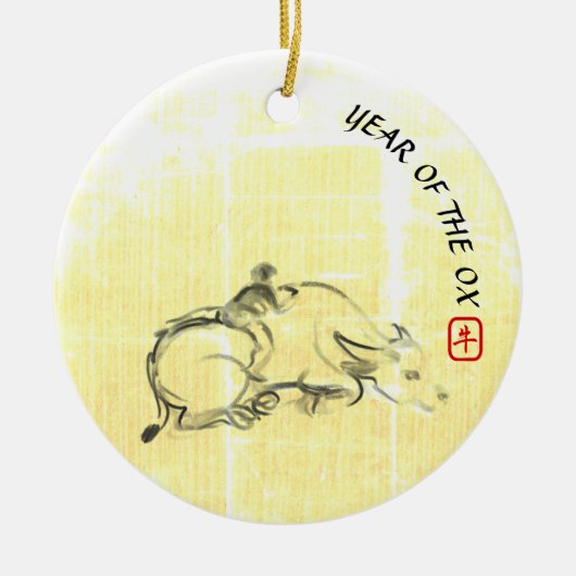 Oorspronkelijk schilderwerk Waterbuffel Kind Ox Ja Keramisch Ornament (Voorkant)