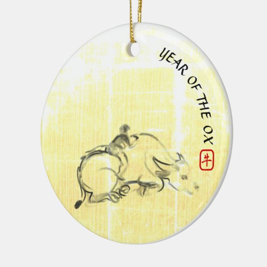 Oorspronkelijk schilderwerk Waterbuffel Kind Ox Ja Keramisch Ornament (Links)