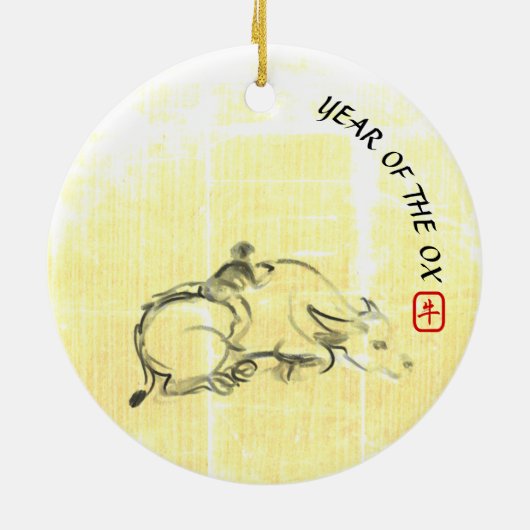 Oorspronkelijk schilderwerk Waterbuffel Kind Ox Ja Keramisch Ornament (Achterkant)