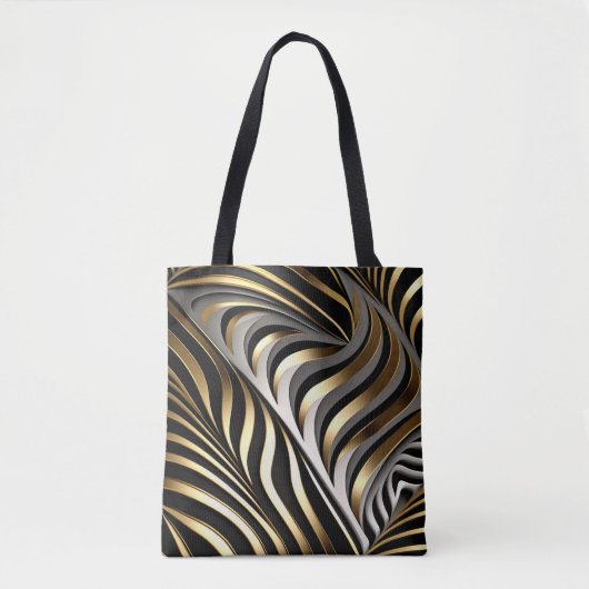 Oorspronkelijk zwart, goud en zilver patroon tote bag (Voorkant)