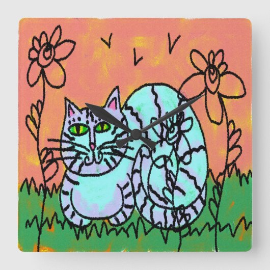Oorspronkelijke Abstracte kattekunst Vierkante Klok (Voorkant)