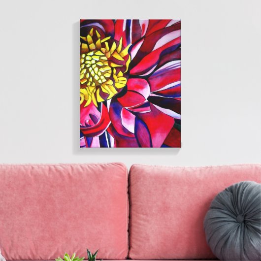 Oorspronkelijke abstracte waterverf van Dahlia flo Canvas Afdruk (Insitu (Woonkamer))