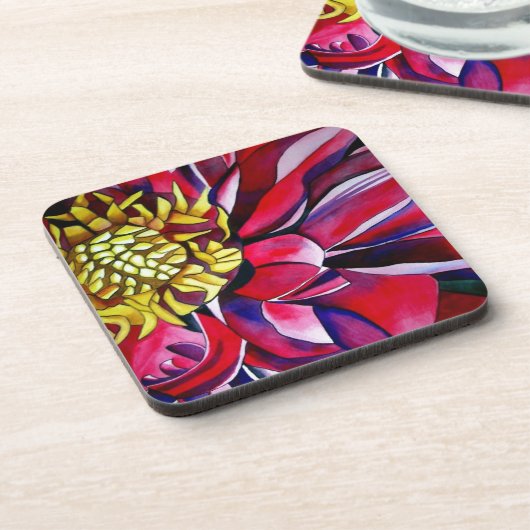 Oorspronkelijke abstracte waterverf van Dahlia flo Onderzetter (Linkerzijde)